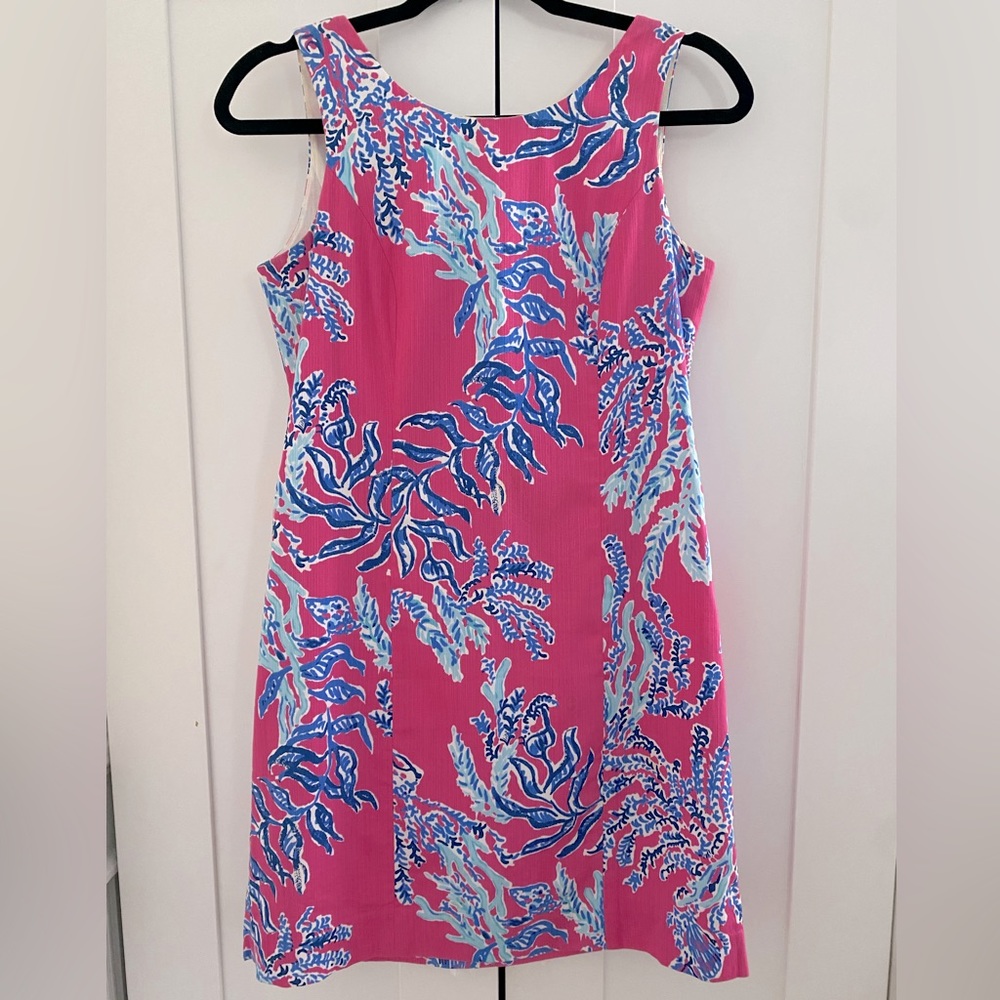 Lilly Pulitzer Pink & Blue Coral Print Fitted Sleeveless Shift Dress Size 2